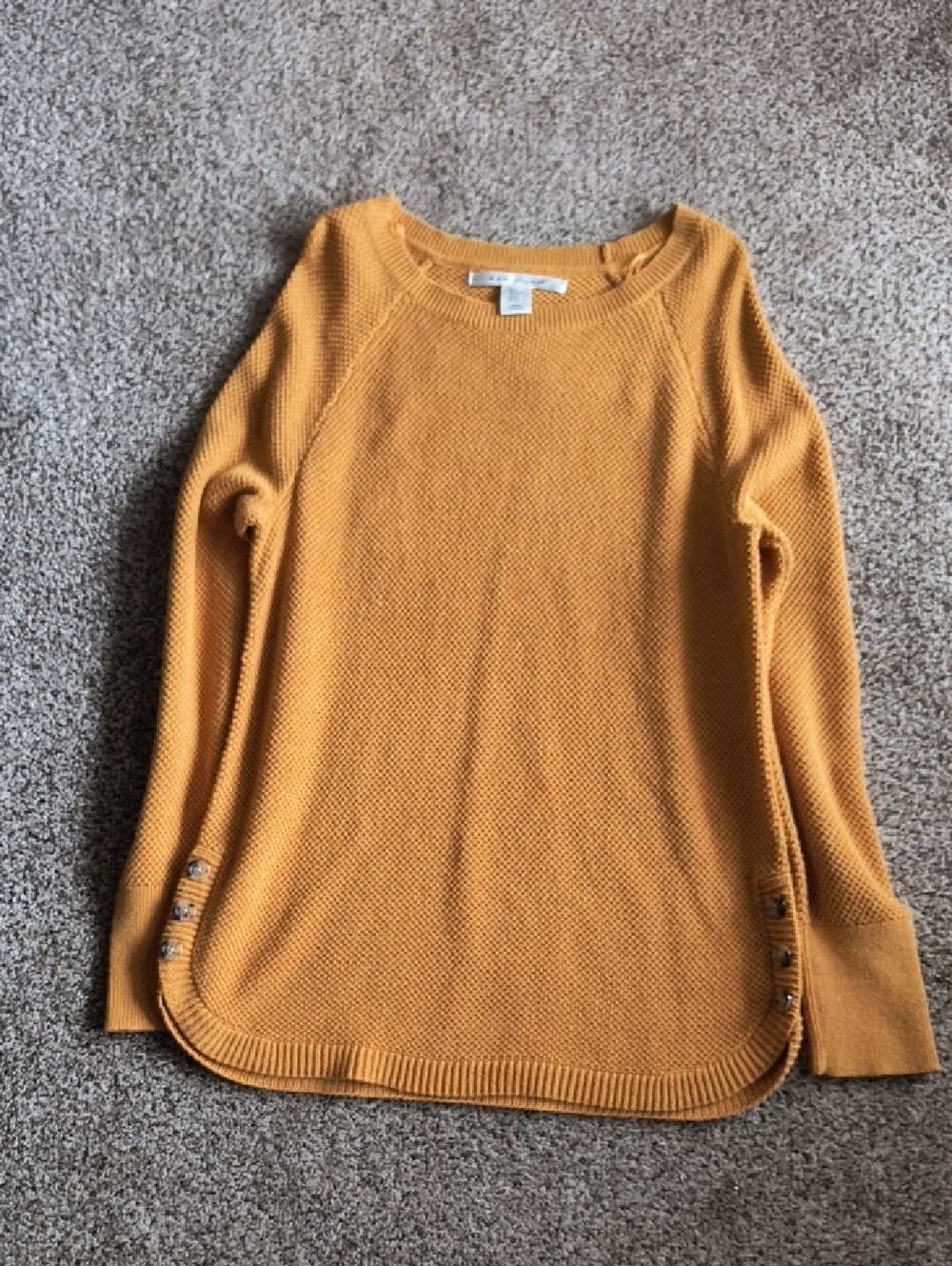 Max Studio Mustard Crewneck Sweater with Side Buttons